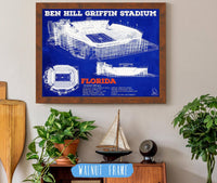 Cutler West Best Selling Collection 14" x 11" / Walnut Frame Ben Hill Griffin Stadium Art - University of Florida Gators Vintage Stadium & Blueprint Art Print 639922002-TOP_60092