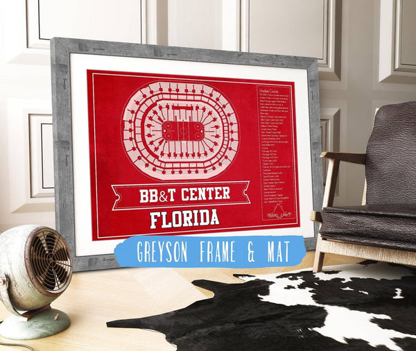 14" x 11" / Greyson Frame & Mat Cutler West Florida Panthers BB&T Center Seating Chart - Vintage Hockey Team Color Print