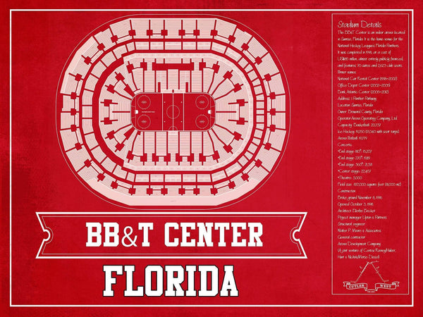14" x 11" / Unframed Cutler West Florida Panthers BB&T Center Seating Chart - Vintage Hockey Team Color Print