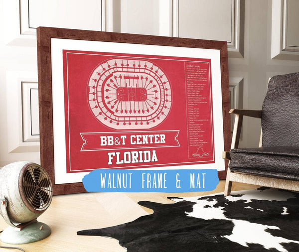 20" x 16" / Walnut Frame & Mat Cutler West Florida Panthers BB&T Center Seating Chart - Vintage Hockey Team Color Print