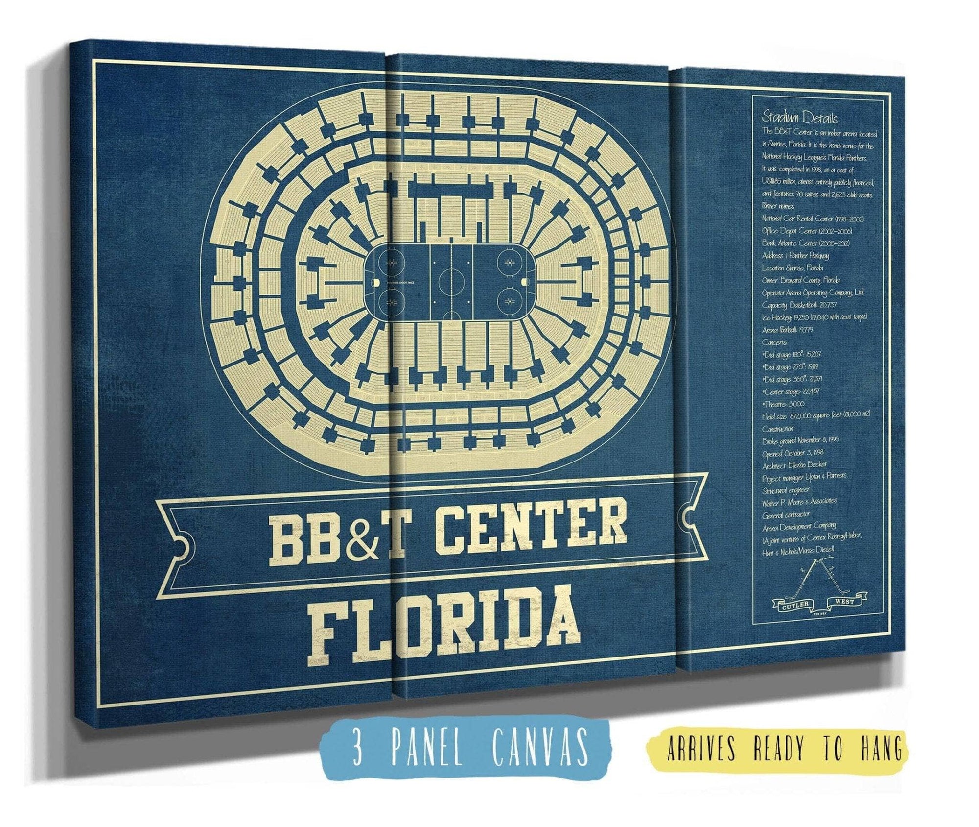 Cutler West 48" x 32" / 3 Panel Canvas Wrap Florida Panthers BB&T Center Seating Chart - Vintage Hockey Print 659981334_79781