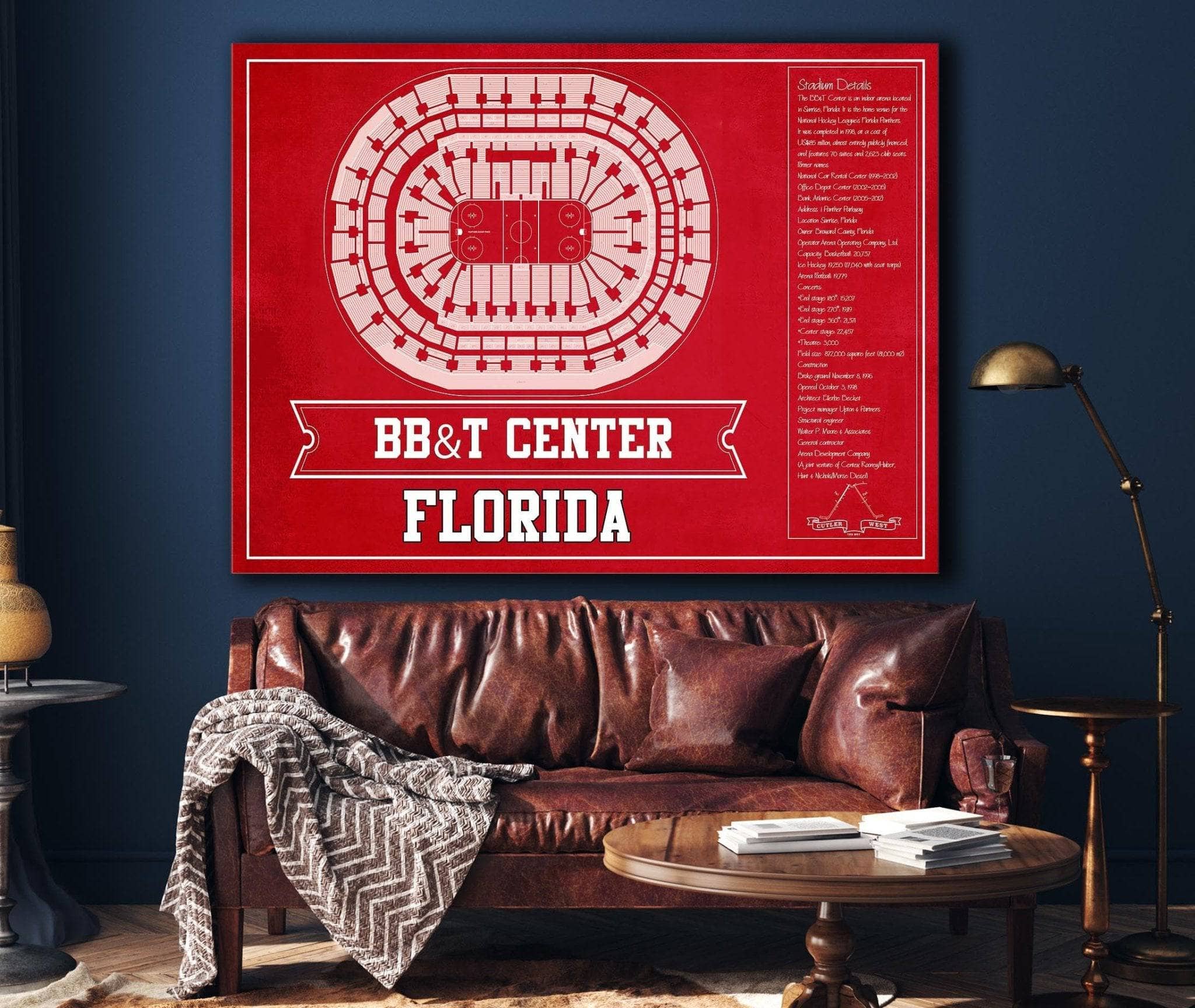 Florida Panthers BB&T Center Seating Chart - Vintage Hockey Team Color Print