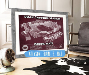 14" x 11" / Greyson Frame & Mat Cutler West Florida State Seminoles - Doak Campbell Stadium Vintage FSU College Football Art Print