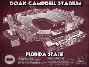 14" x 11" / Unframed Cutler West Florida State Seminoles - Doak Campbell Stadium Vintage FSU College Football Art Print