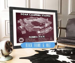 20" x 16" / Black Frame & Mat Cutler West Florida State Seminoles - Doak Campbell Stadium Vintage FSU College Football Art Print