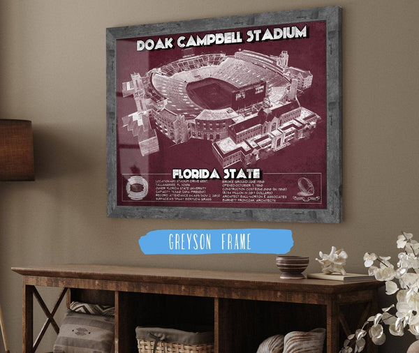 20" x 16" / Greyson Frame Cutler West Florida State Seminoles - Doak Campbell Stadium Vintage FSU College Football Art Print