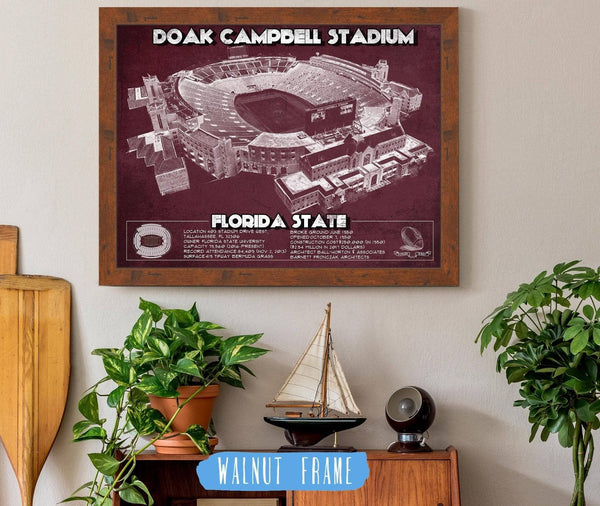 20" x 16" / Walnut Frame Cutler West Florida State Seminoles - Doak Campbell Stadium Vintage FSU College Football Art Print