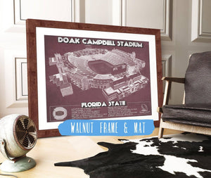 20" x 16" / Walnut Frame & Mat Cutler West Florida State Seminoles - Doak Campbell Stadium Vintage FSU College Football Art Print