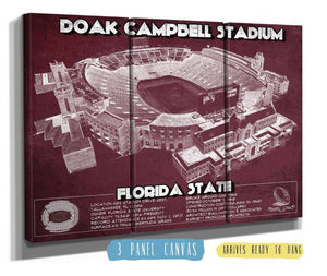 36" x 24" / 3 Panel Canvas Wrap Cutler West Florida State Seminoles - Doak Campbell Stadium Vintage FSU College Football Art Print