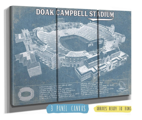36" x 24" / 3 Panel Canvas Wrap Cutler West Florida State Seminoles Doak Campbell Stadium Vintage FSU College Football Team Color Art Print