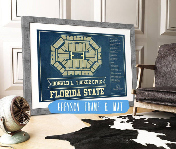 14" x 11" / Greyson Frame & Mat Cutler West Florida State Seminoles (Men) (Women) (NCAA) Donald L. Tucker Civic Center Vintage College Basketball Blueprint