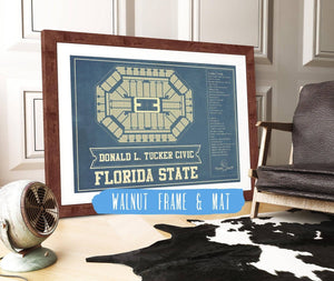 20" x 16" / Walnut Frame & Mat Cutler West Florida State Seminoles (Men) (Women) (NCAA) Donald L. Tucker Civic Center Vintage College Basketball Blueprint