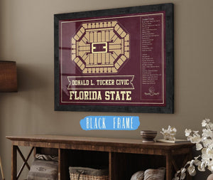 20" x 16" / Black Frame Cutler West Florida State Seminoles (Men) (Women) (NCAA) Team Colors Donald L. Tucker Civic Center Vintage College Basketball Blueprint