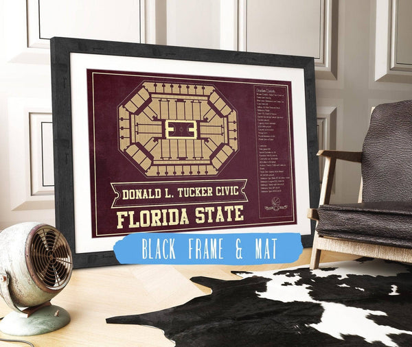 20" x 16" / Black Frame & Mat Cutler West Florida State Seminoles (Men) (Women) (NCAA) Team Colors Donald L. Tucker Civic Center Vintage College Basketball Blueprint