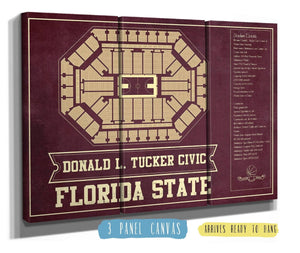 48" x 36" / 3 Panel Canvas Wrap Cutler West Florida State Seminoles (Men) (Women) (NCAA) Team Colors Donald L. Tucker Civic Center Vintage College Basketball Blueprint
