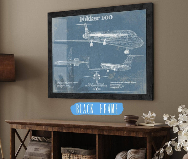 20" x 16" / Black Frame Cutler West Fokker 100 Jet Wall Art