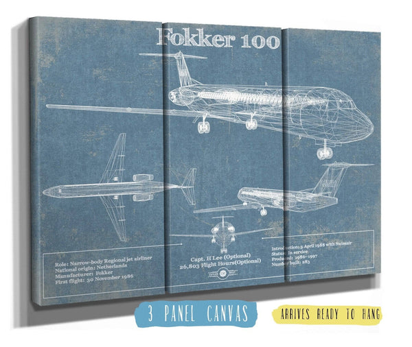 36" x 24" / 3 Panel Canvas Wrap Cutler West Fokker 100 Jet Wall Art