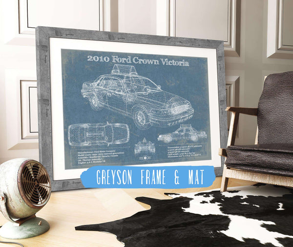 14" x 11" / Greyson Frame & Mat Cutler West Ford Crown Victoria New York Taxi Blueprint Vintage Auto Print