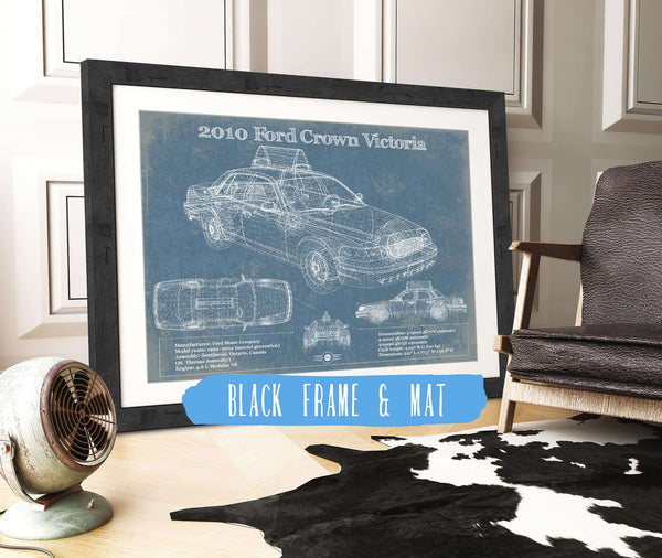20" x 16" / Black Frame & Mat Cutler West Ford Crown Victoria New York Taxi Blueprint Vintage Auto Print