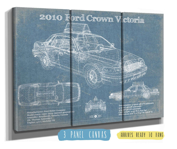 36" x 24" / 3 Panel Canvas Wrap Cutler West Ford Crown Victoria New York Taxi Blueprint Vintage Auto Print