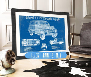 20" x 16" / Black Frame & Mat Cutler West Ford D F1 1948 Truck Vintage Blueprint Auto Print