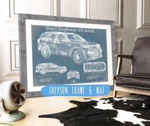 14" x 11" / Greyson Frame & Mat Cutler West Ford Explorer ST 2020 Vintage Blueprint Auto Print