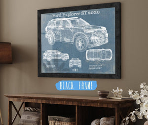 20" x 16" / Black Frame Cutler West Ford Explorer ST 2020 Vintage Blueprint Auto Print