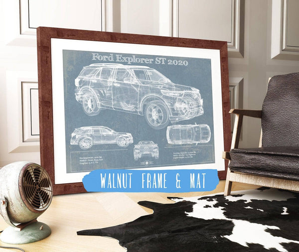 20" x 16" / Walnut Frame & Mat Cutler West Ford Explorer ST 2020 Vintage Blueprint Auto Print