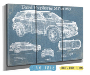 36" x 24" / 3 Panel Canvas Wrap Cutler West Ford Explorer ST 2020 Vintage Blueprint Auto Print