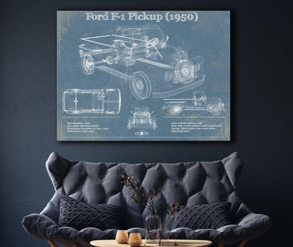 Cutler West Ford F-1 Pickup 1950 Vintage Blueprint Truck Print