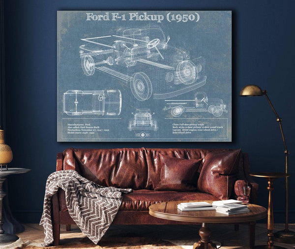 Cutler West Ford F-1 Pickup 1950 Vintage Blueprint Truck Print