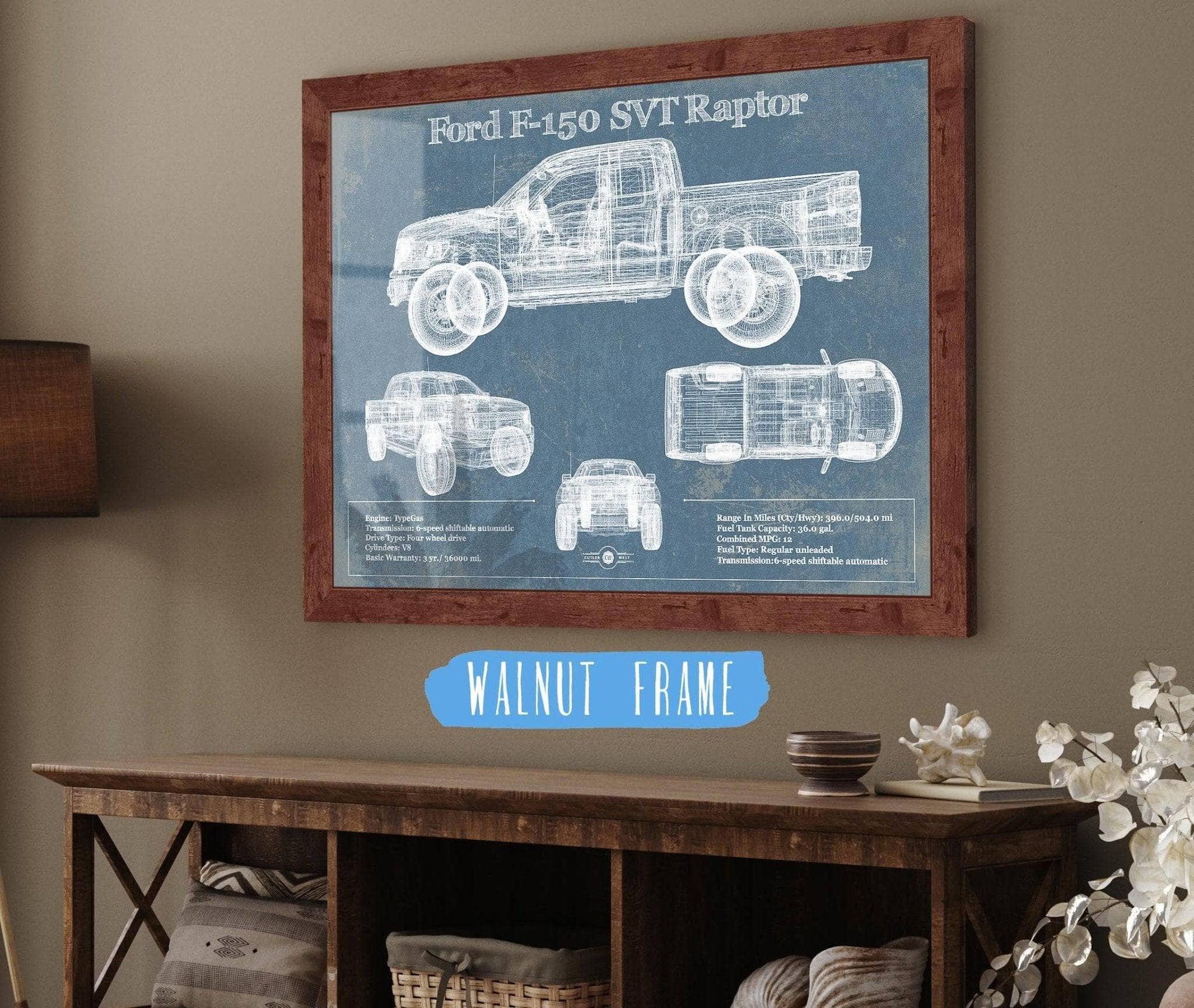 Cutler West Ford Collection Ford F-150 SVT Raptor Truck Vintage Blueprint Auto Print (2011)
