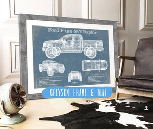 14" x 11" / Greyson Frame & Mat Cutler West Ford F-150 SVT Raptor Truck Vintage Blueprint Auto Print (2011)