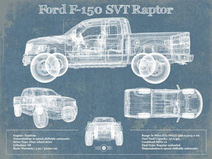 14" x 11" / Unframed Cutler West Ford F-150 SVT Raptor Truck Vintage Blueprint Auto Print (2011)