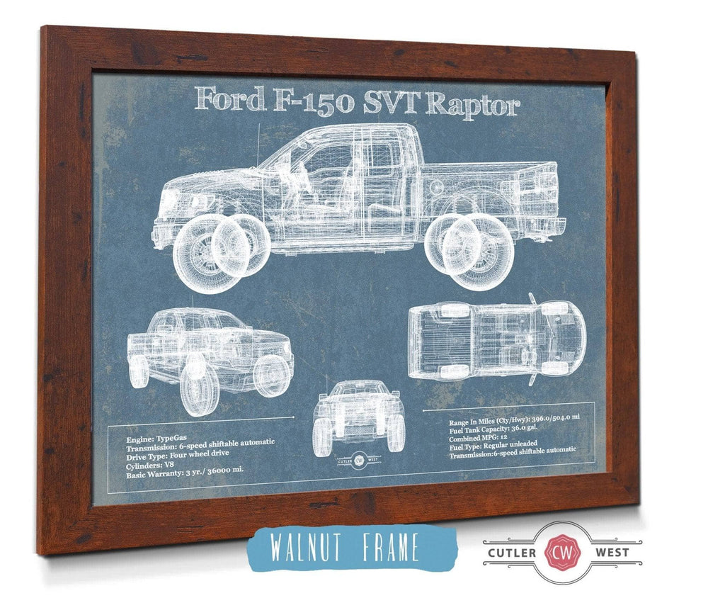 14" x 11" / Stretched Canvas Wrap Cutler West Ford F-150 SVT Raptor Truck Vintage Blueprint Auto Print (2011)