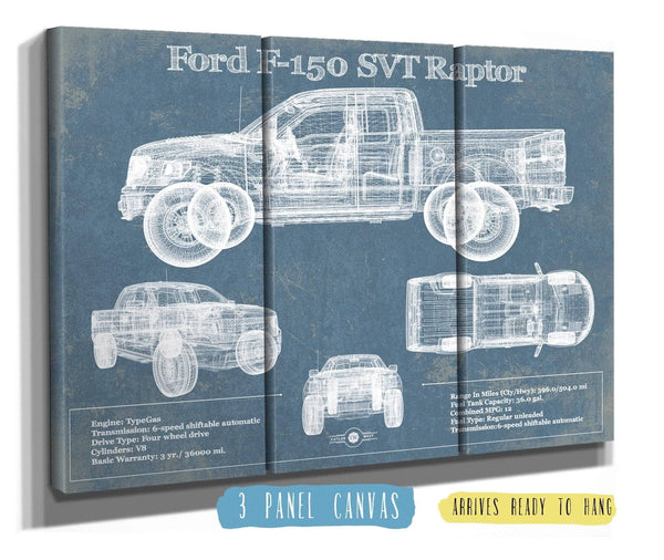 36" x 24" / 3 Panel Canvas Wrap Cutler West Ford F-150 SVT Raptor Truck Vintage Blueprint Auto Print (2011)