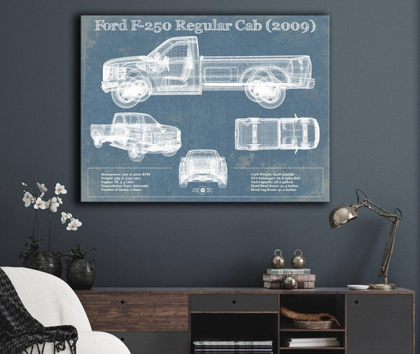 Cutler West Ford F-250 Regular Cab (2009) Blueprint Vintage Auto Print