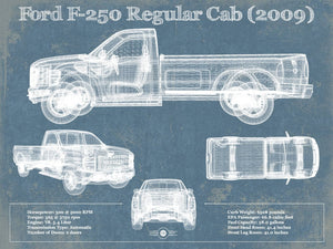 14" x 11" / Unframed Cutler West Ford F-250 Regular Cab (2009) Blueprint Vintage Auto Print
