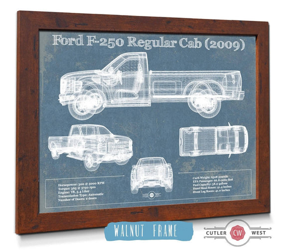 20" x 16" / Walnut Frame Cutler West Ford F-250 Regular Cab (2009) Blueprint Vintage Auto Print