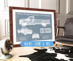 20" x 16" / Walnut Frame & Mat Cutler West Ford F-250 Regular Cab (2009) Blueprint Vintage Auto Print