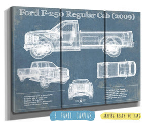 36" x 24" / 3 Panel Canvas Wrap Cutler West Ford F-250 Regular Cab (2009) Blueprint Vintage Auto Print