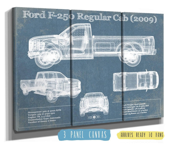 36" x 24" / 3 Panel Canvas Wrap Cutler West Ford F-250 Regular Cab (2009) Blueprint Vintage Auto Print