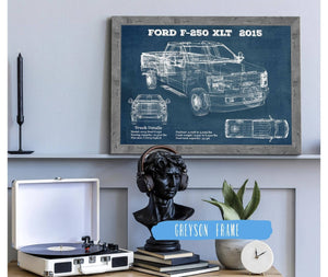 14" x 11" / Greyson Frame Cutler West Ford F-250 XLT (2015) Vintage Blueprint Auto Print