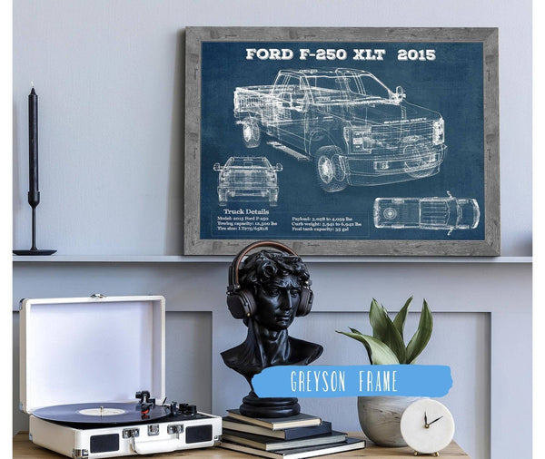 14" x 11" / Greyson Frame Cutler West Ford F-250 XLT (2015) Vintage Blueprint Auto Print