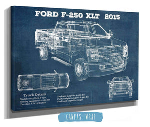 14" x 11" / Stretched Canvas Wrap Cutler West Ford F-250 XLT (2015) Vintage Blueprint Auto Print