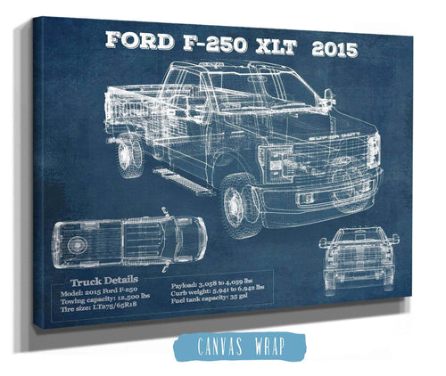 14" x 11" / Stretched Canvas Wrap Cutler West Ford F-250 XLT (2015) Vintage Blueprint Auto Print