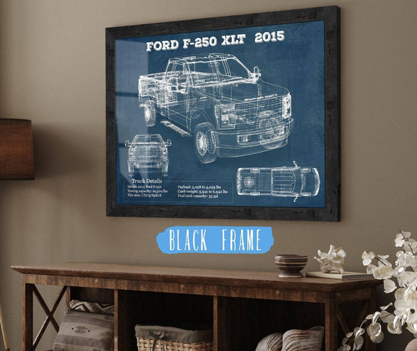 20" x 16" / Black Frame Cutler West Ford F-250 XLT (2015) Vintage Blueprint Auto Print