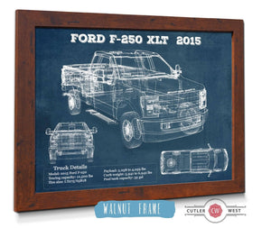 20" x 16" / Walnut Frame Cutler West Ford F-250 XLT (2015) Vintage Blueprint Auto Print