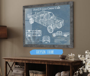 14" x 11" / Greyson Frame Cutler West Ford F-350 Crew Cab Vintage Blueprint Auto Print