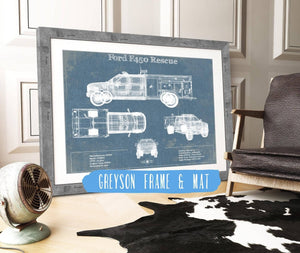 14" x 11" / Greyson Frame & Mat Cutler West Ford F450 Rescue Vehicle Vintage Blueprint Auto Print